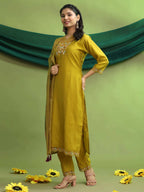 Roman Silk Embroidery Hand Work Kurta Pant Set With Dupatta