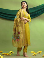 Roman Silk Embroidery Hand Work Kurta Pant Set With Dupatta