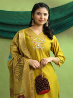 Roman Silk Embroidery Hand Work Kurta Pant Set With Dupatta