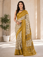 Women Printed Moss Chiffon Saree with Zari Border