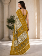 Women Printed Moss Chiffon Saree with Zari Border