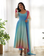 Colorful Fox Georgette Anarkali Set with Dupatta & Pant