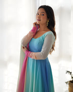 Colorful Fox Georgette Anarkali Set with Dupatta & Pant