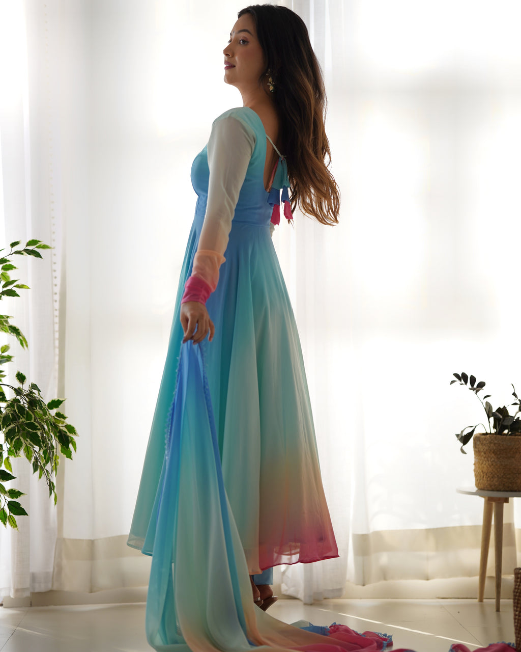 Colorful Fox Georgette Anarkali Set with Dupatta & Pant