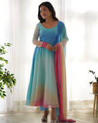 Colorful Fox Georgette Anarkali Set with Dupatta & Pant