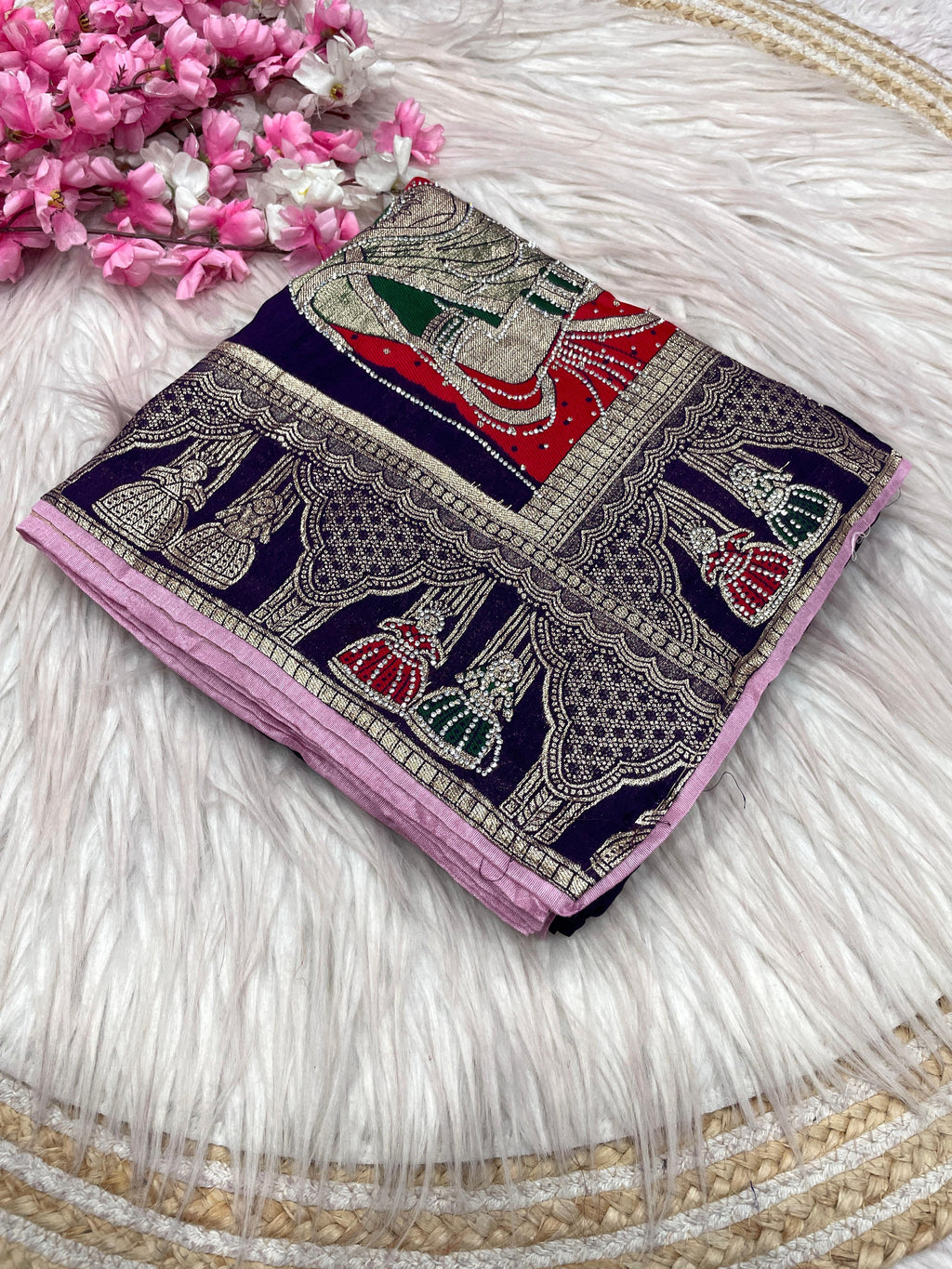 Dola silk Hand Deying Mena with Zarkhan Work Saree