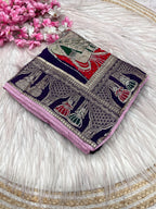 Dola silk Hand Deying Mena with Zarkhan Work Saree