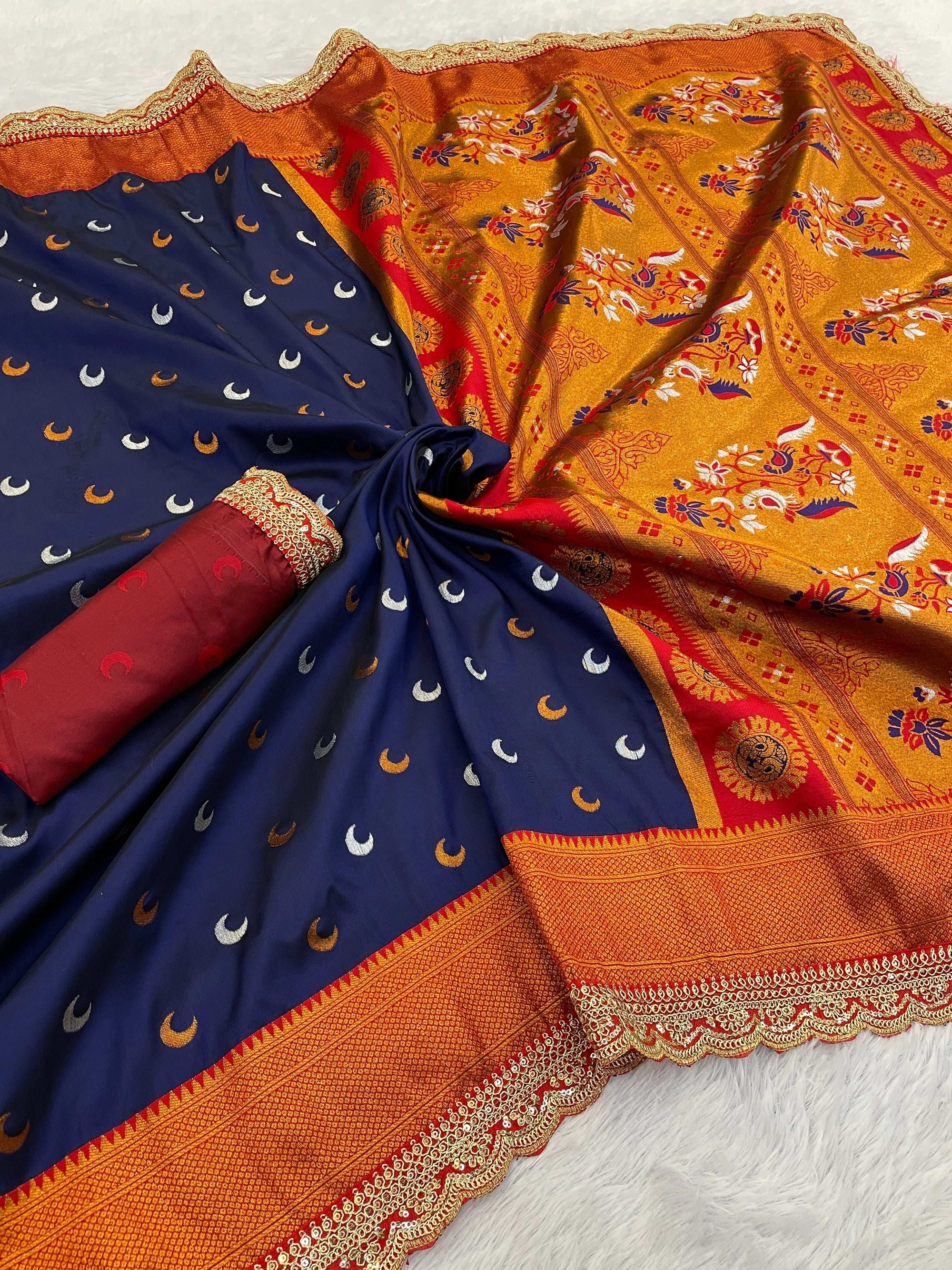 Paithani Pure Silk Embroidery Lace Border Saree