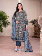 Printed Cotton Anarkali Kurta Set With Handwork on The Neckline