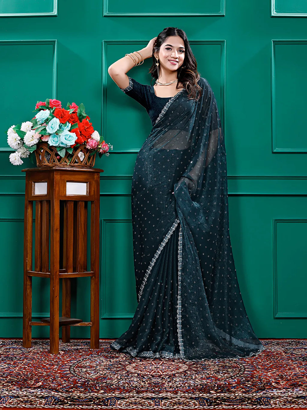 Chiffon Siroski Diamond Lace Work Saree