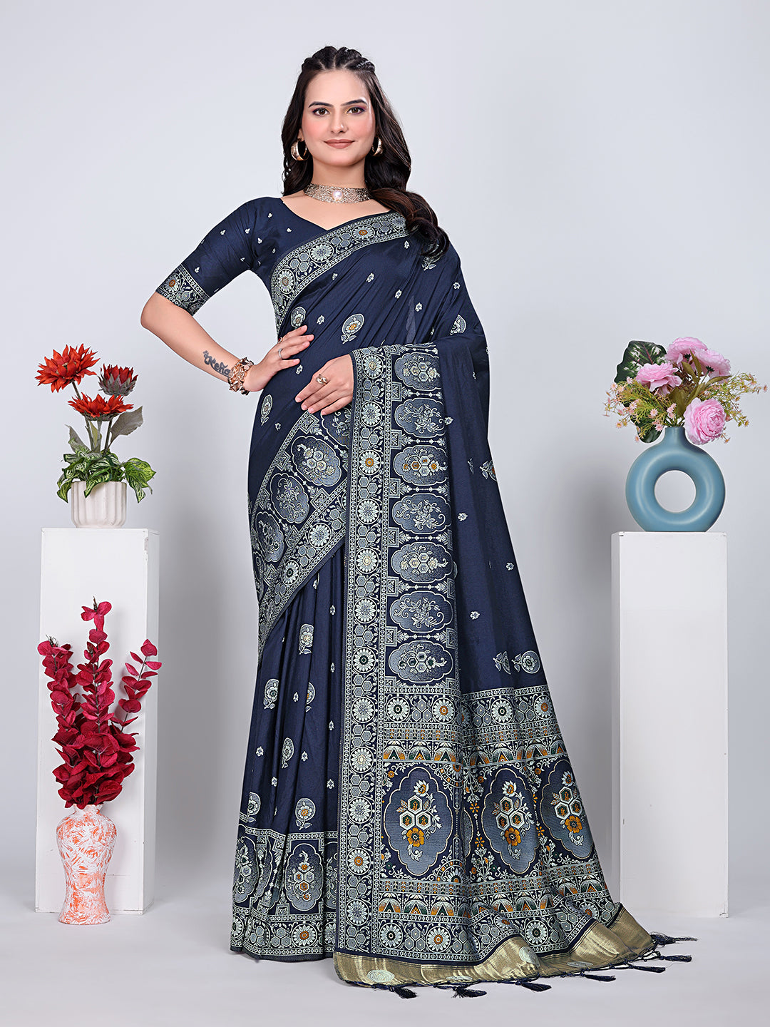 Patola Silk Saree with Traditional Pallu and Tassel Border