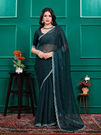 Chiffon   Siroski Daimond  Lace Work Sarees