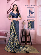 Ready to Wear Banarasi Jacquard Floral Print Party Saree with Unstitched Blouse