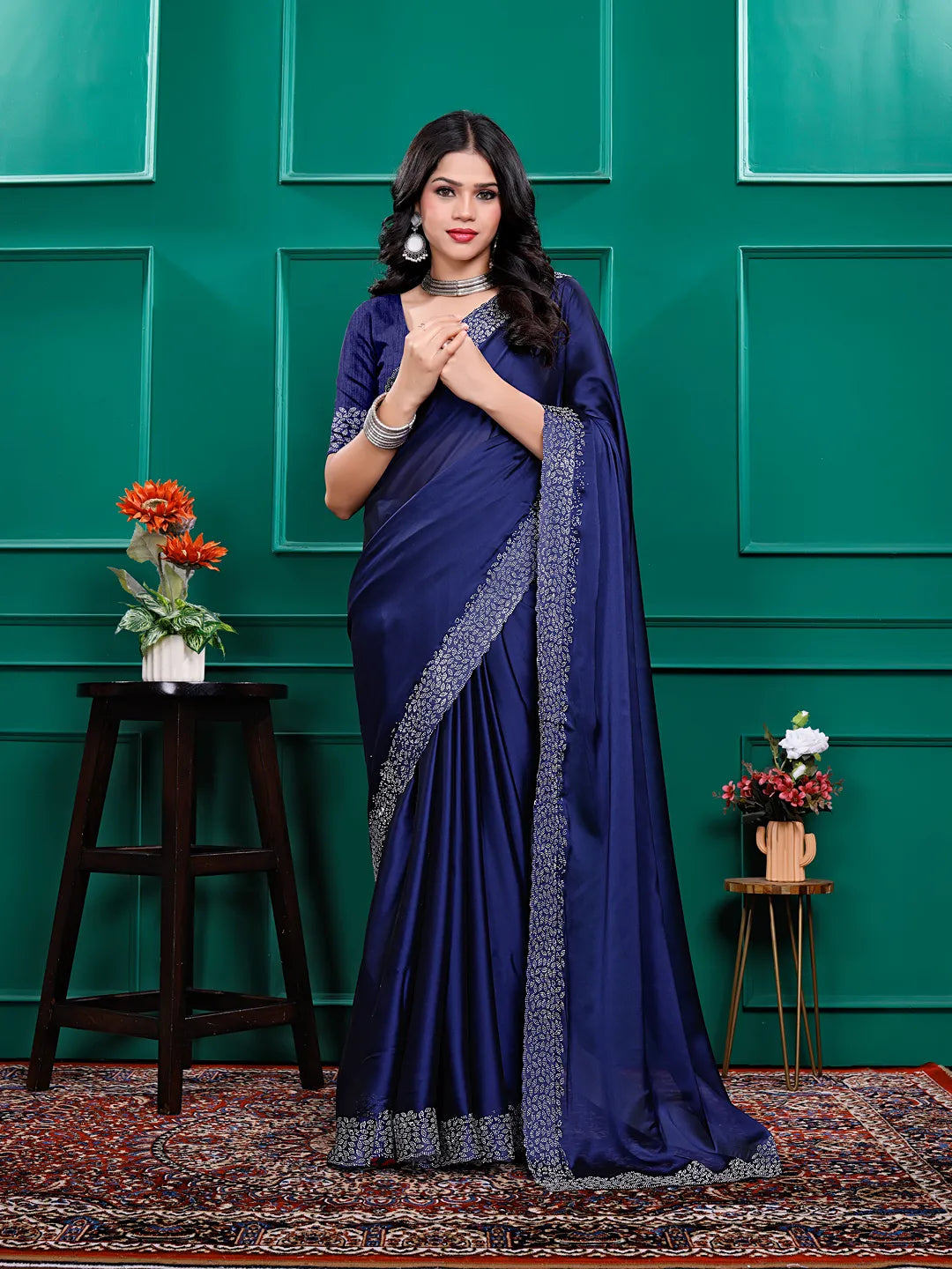 Silk  Siroski  Diamond Lace Work Saree
