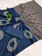 Ajrakh Bandhej Printed Mulmul Cotton Saree for Woman