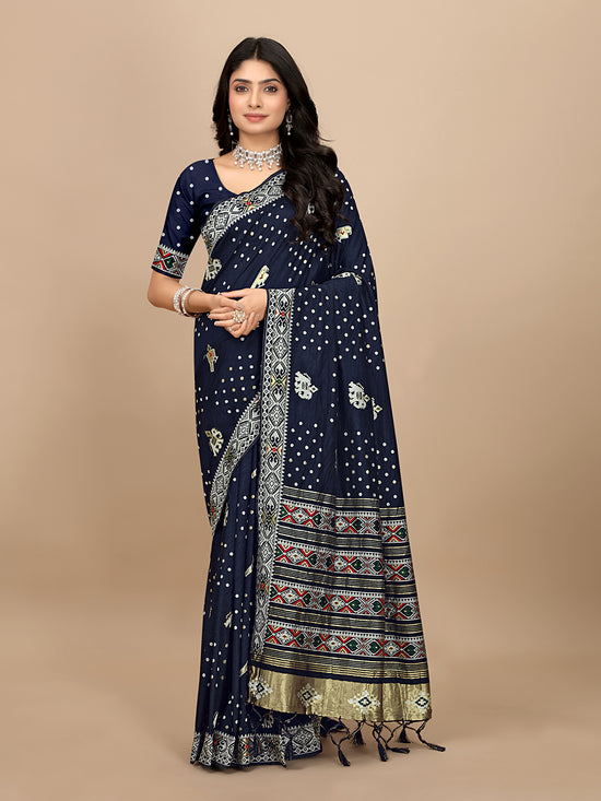 Patola Print Cotton Silk Saree with Tassel Border Pallu