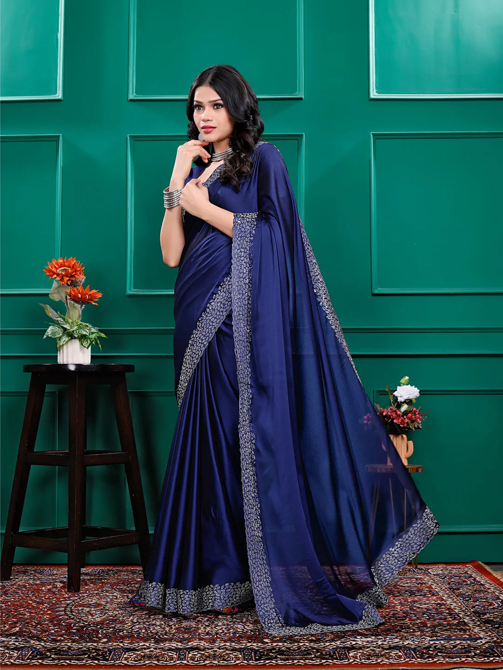 Silk  Siroski  Diamond Lace Work Saree