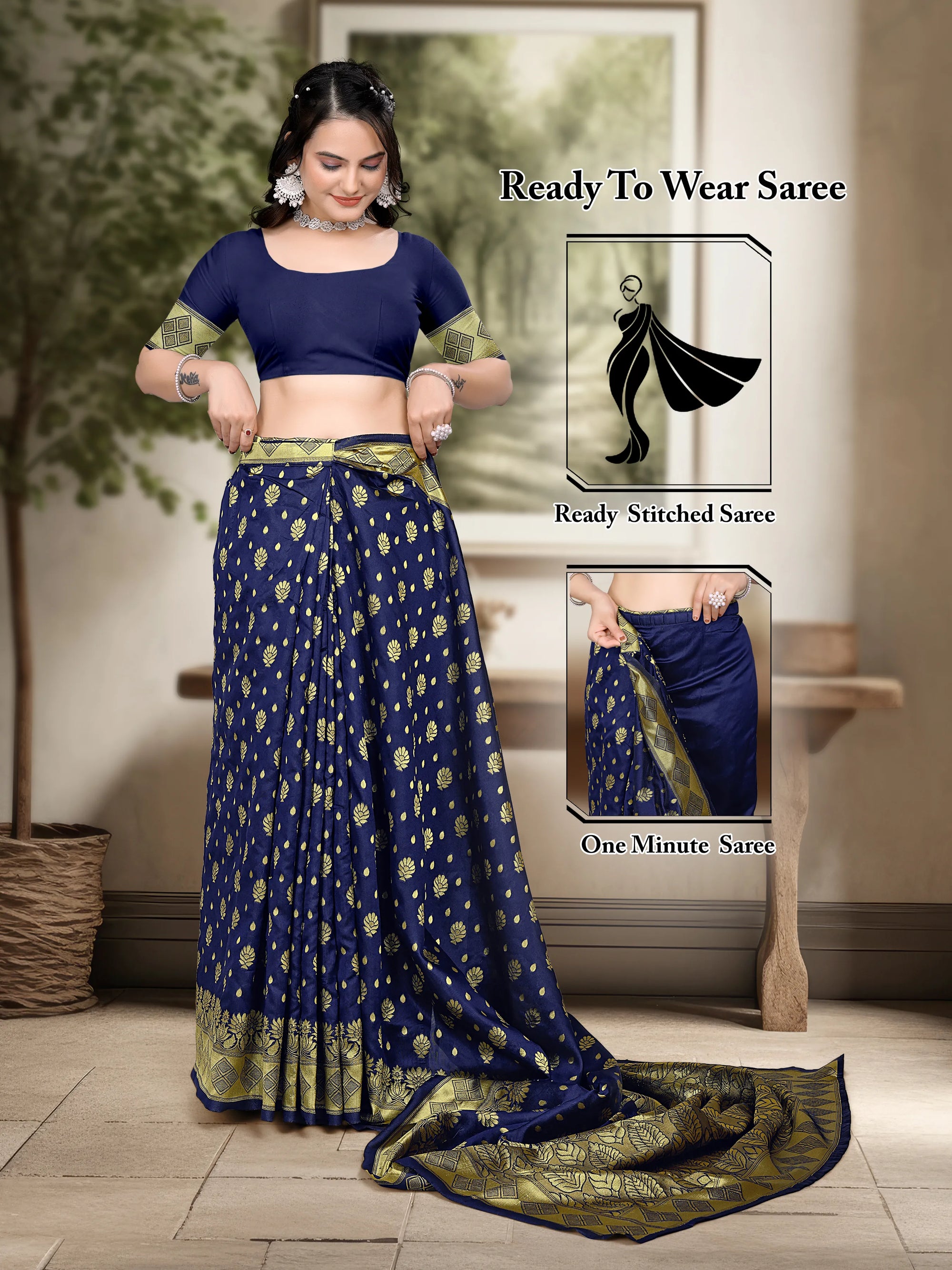 Ready to Wear Woven Banarasi Jacquard Pure Silk Saree