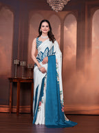 Ready to Wear Silk Crepe Floral Print Saree with Unstitched Blouse for Party Wear