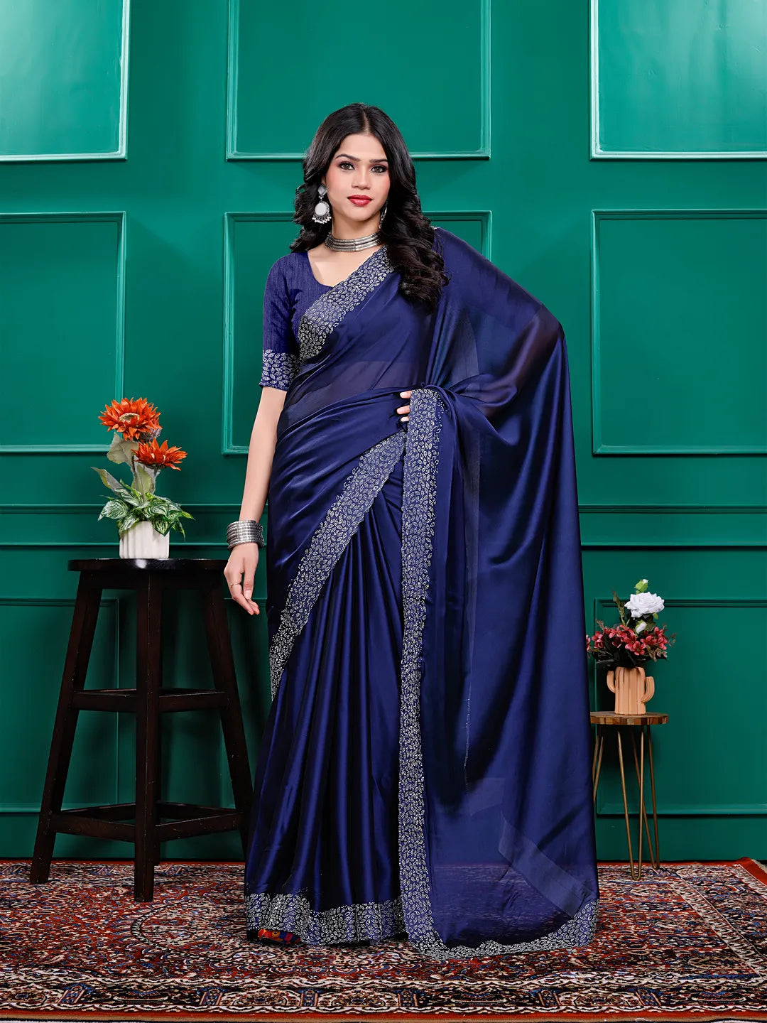 Silk  Siroski  Diamond Lace Work Saree