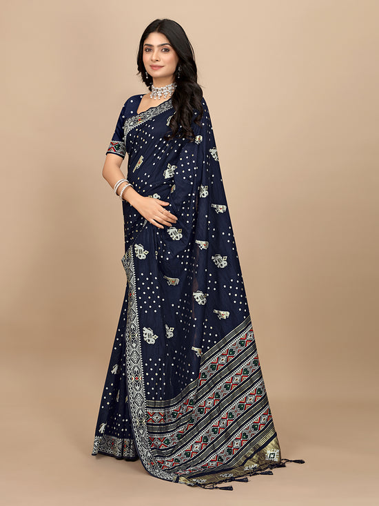 Patola Print Cotton Silk Saree with Tassel Border Pallu