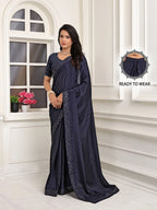 Pionex Ready To Wear Chinon Solid Saree With Embroidered Border