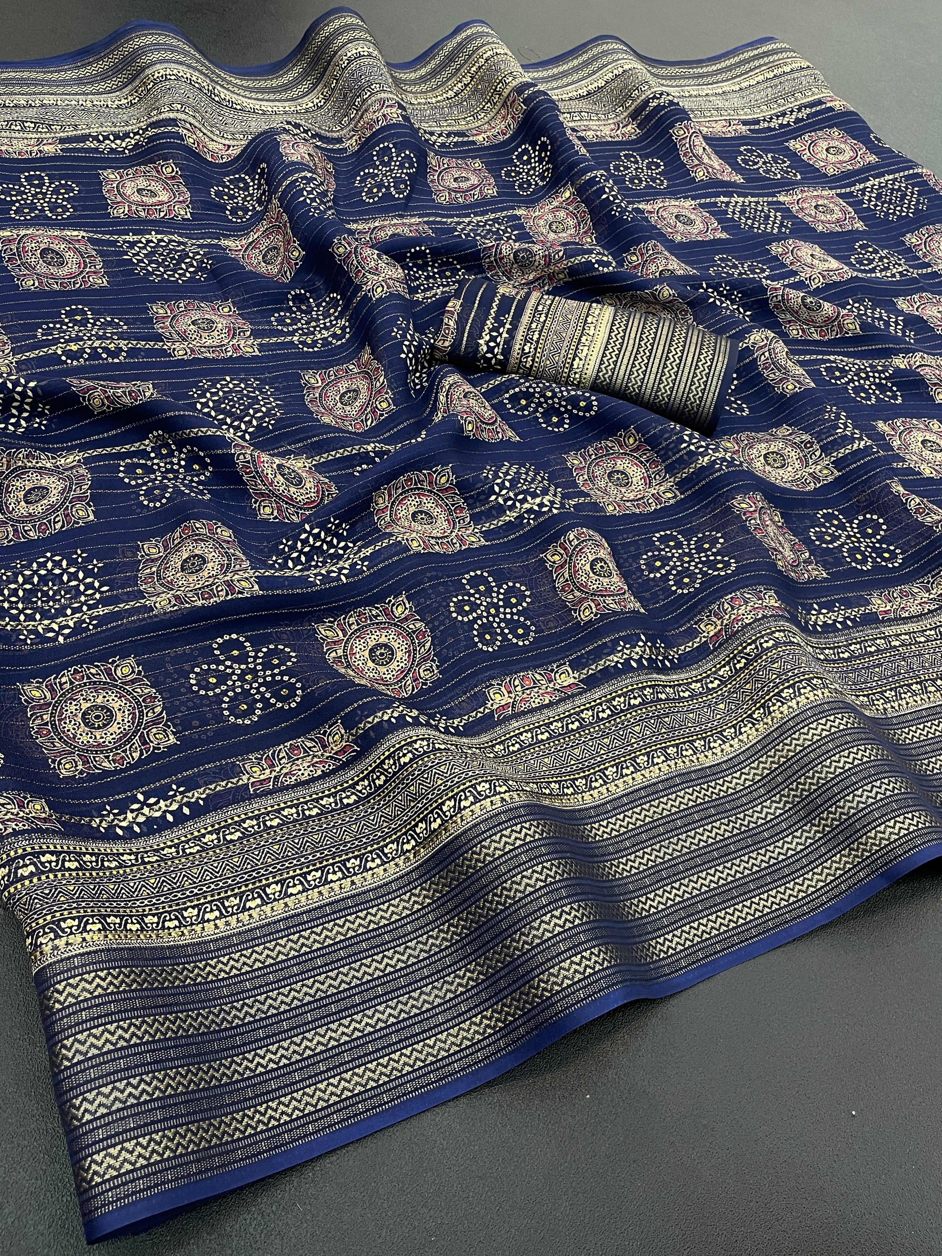 Chiffon Silk Saree with Traditional Woven Zari & Printed Patterns