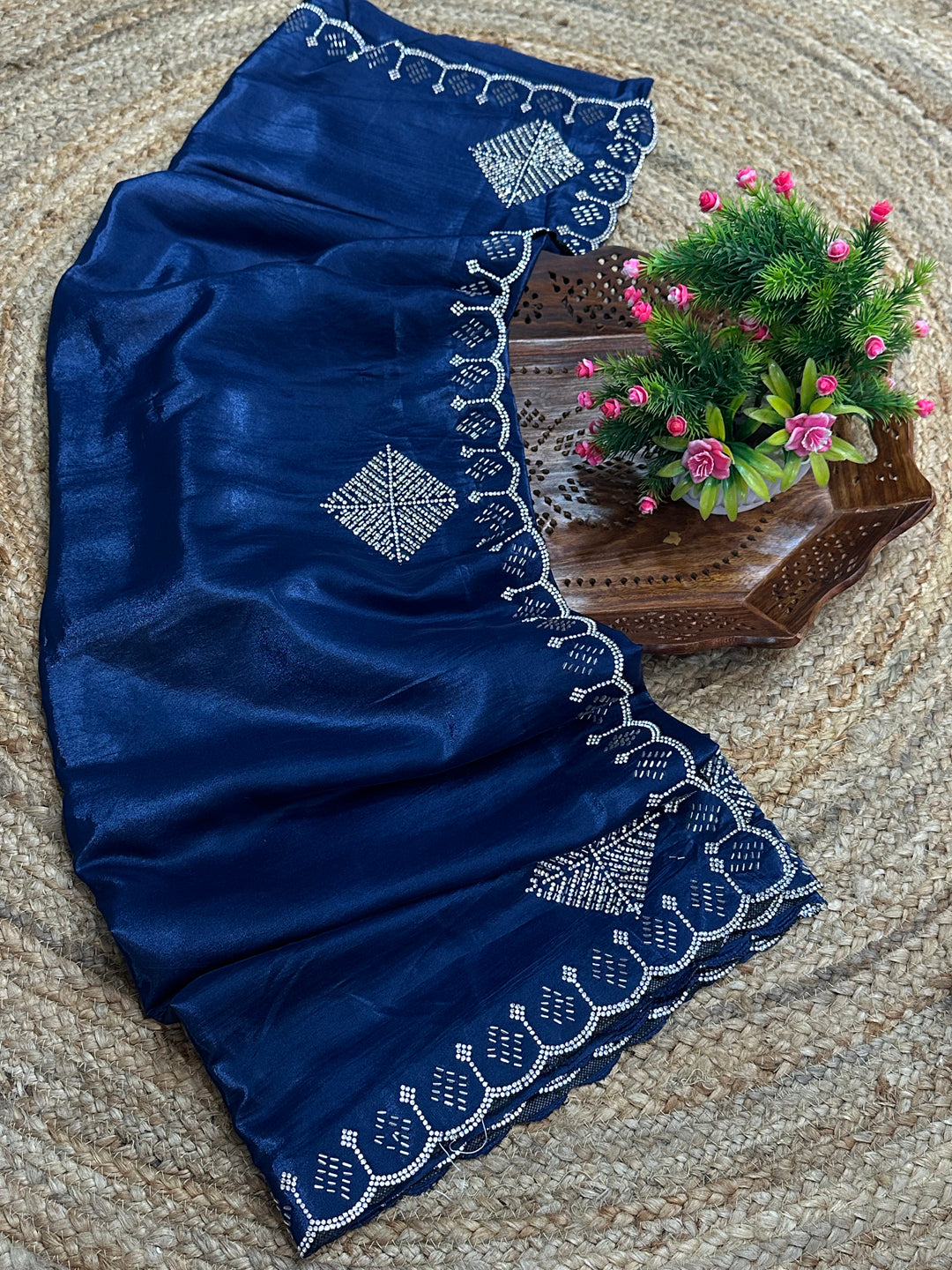 Zarkan Diamond Work Satin Silk Saree