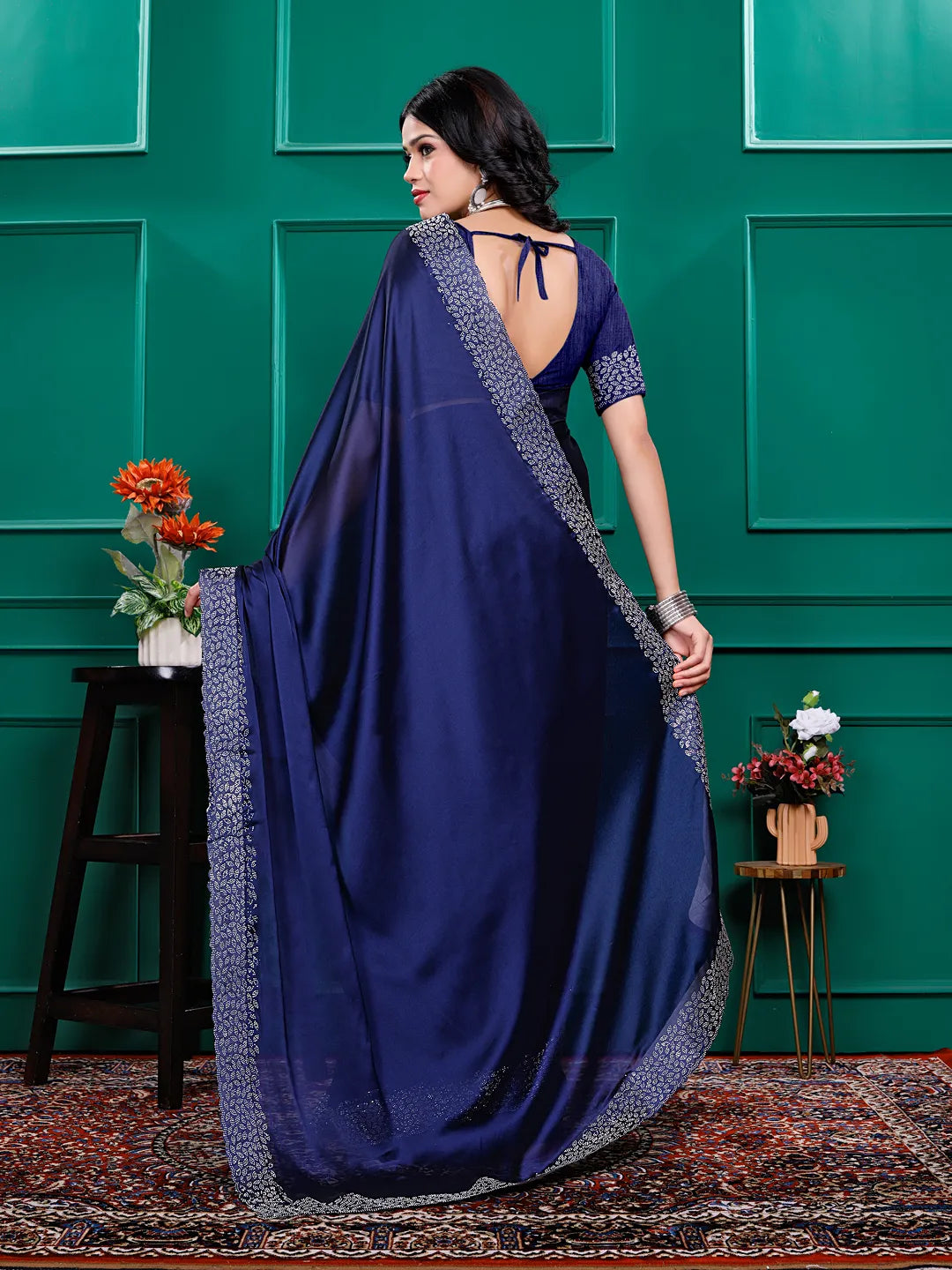 Silk  Siroski  Diamond Lace Work Saree