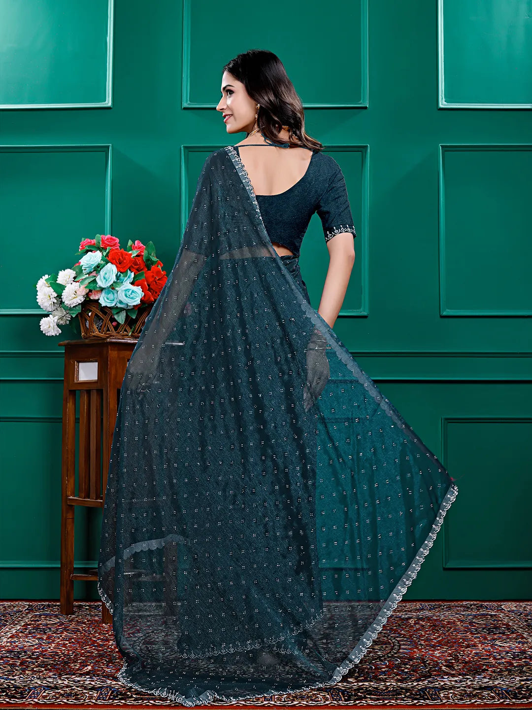 Chiffon Siroski Diamond Lace Work Saree