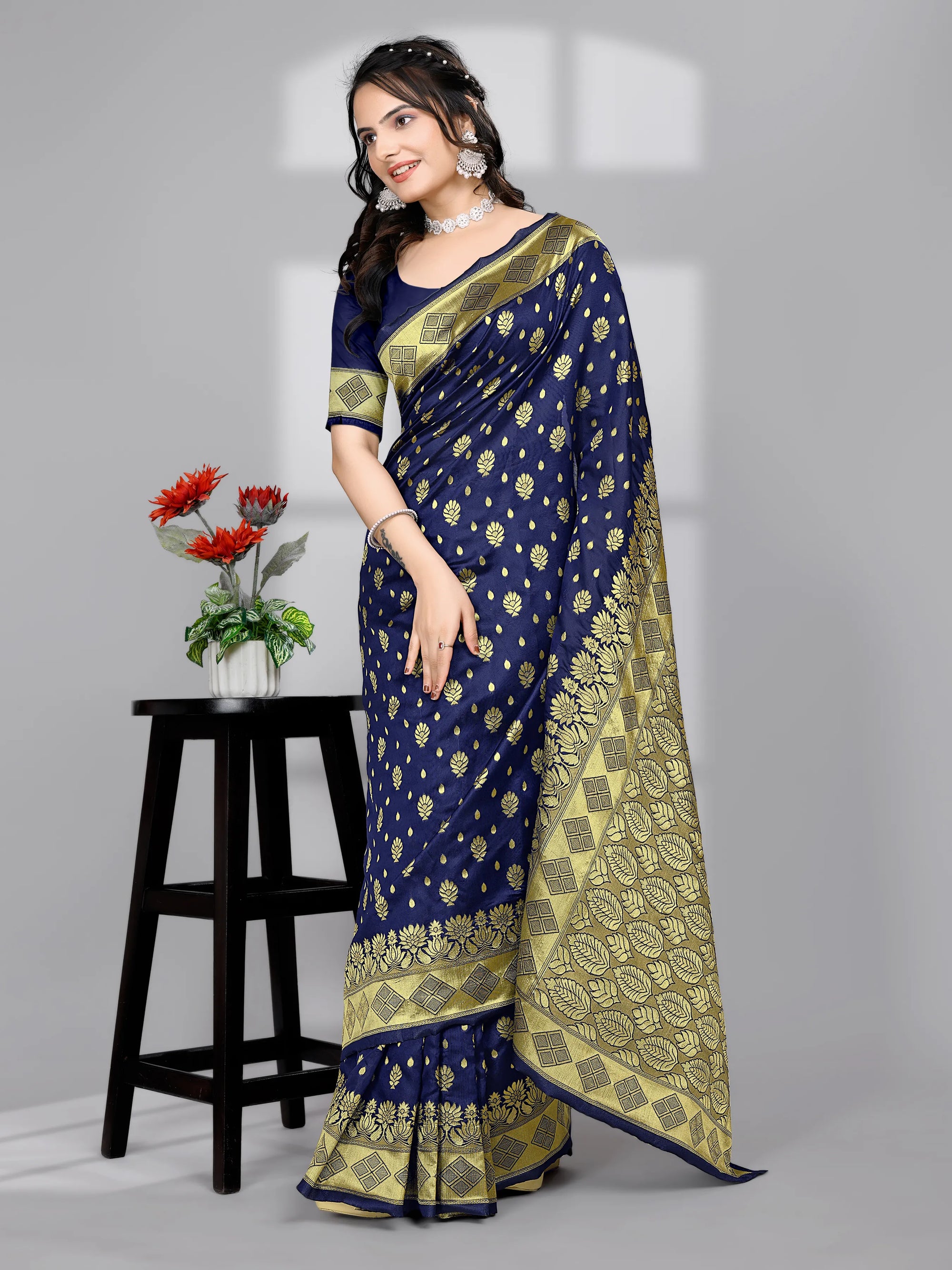 Ready to Wear Woven Banarasi Jacquard Pure Silk Saree