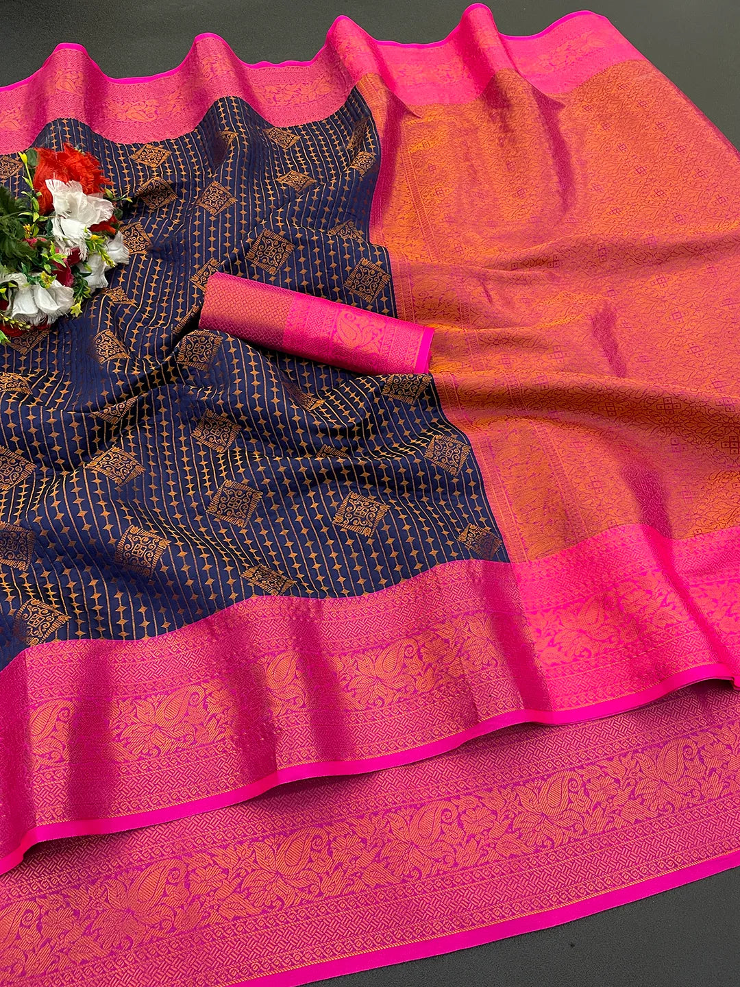 Kanjivaram Soft Silk Copper Rich Pallu Saree