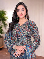 Printed Cotton Anarkali Kurta Set With Handwork on The Neckline