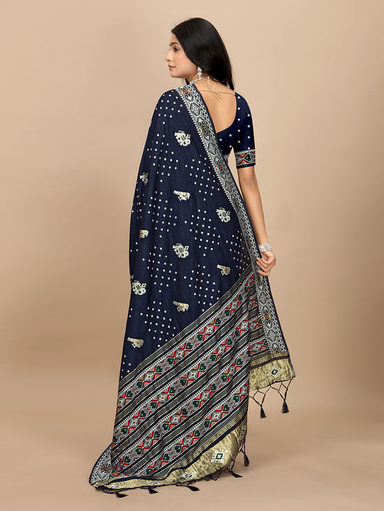Patola Print Cotton Silk Saree with Tassel Border Pallu