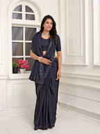 Pionex Ready To Wear Chinon Solid Saree With Embroidered Border