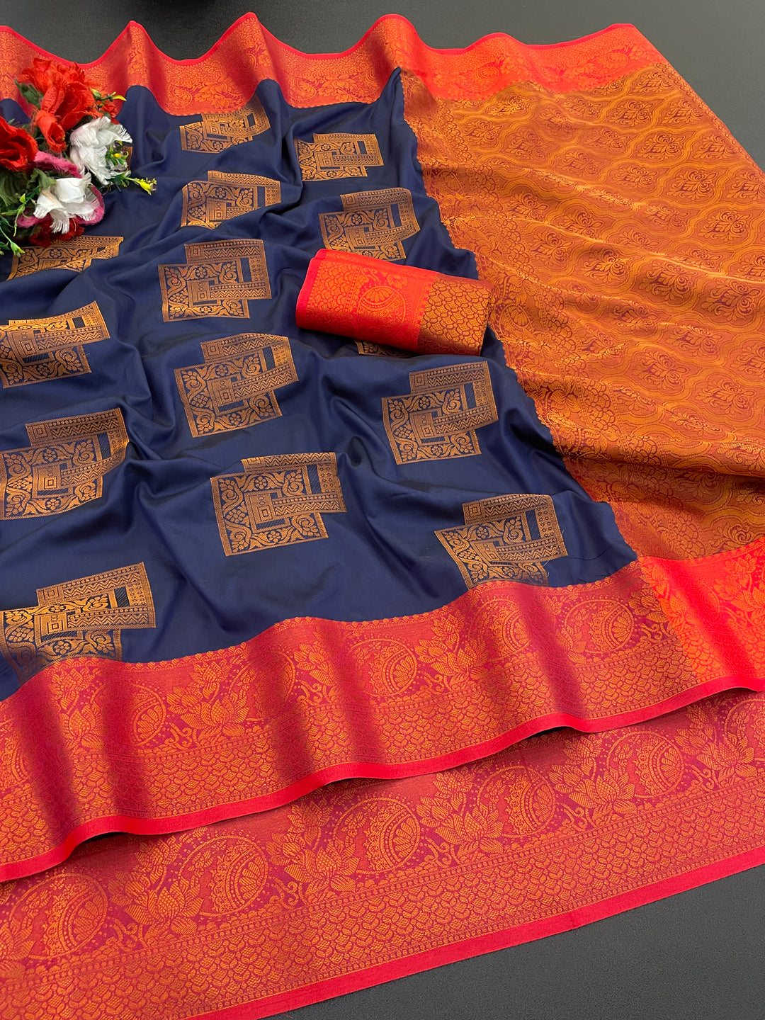 Woven Kanjivaram Soft Silk Copper Rich Pallu Saree