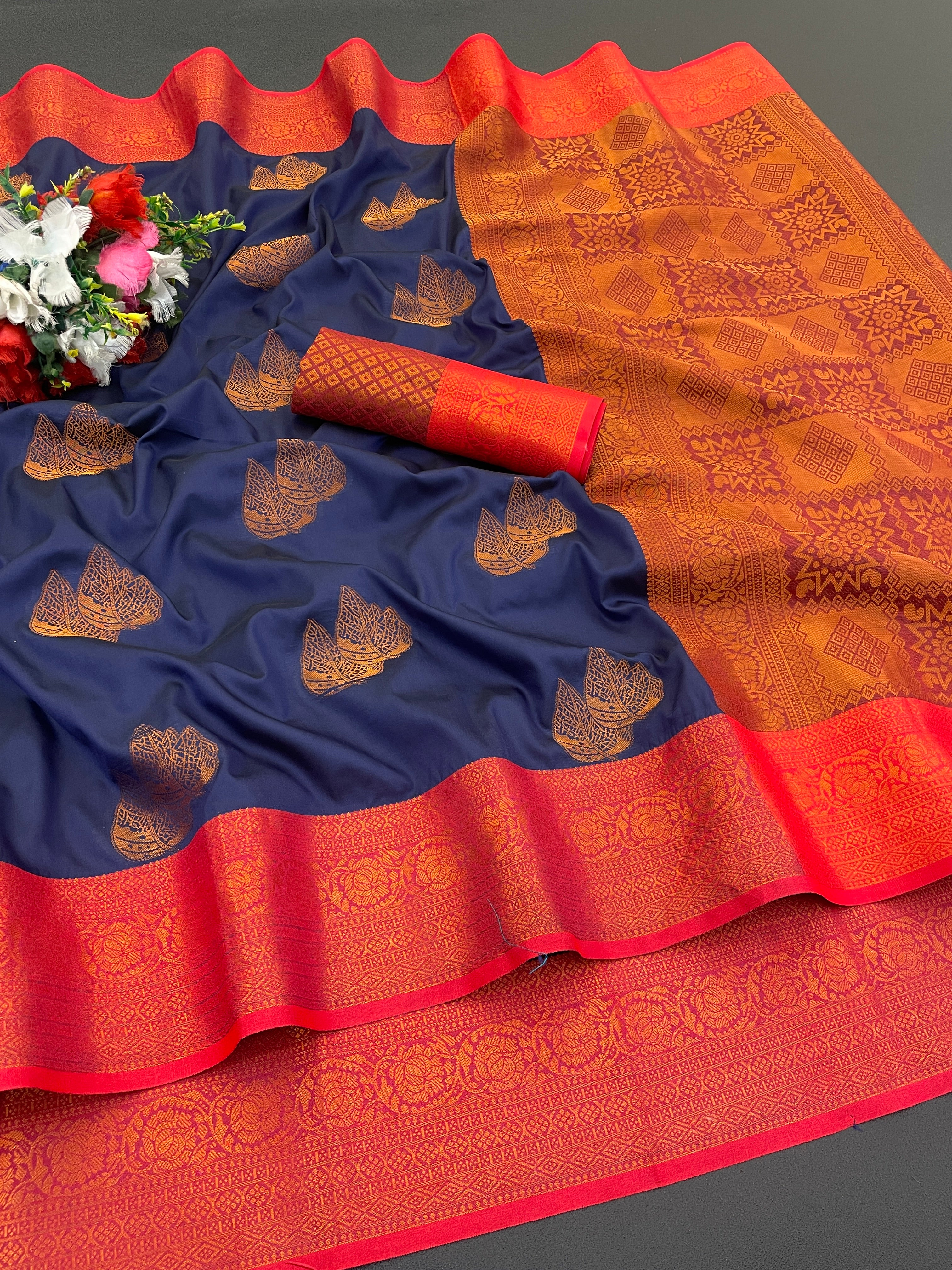 Woven Kanjivaram Soft Silk Copper Rich Pallu Saree