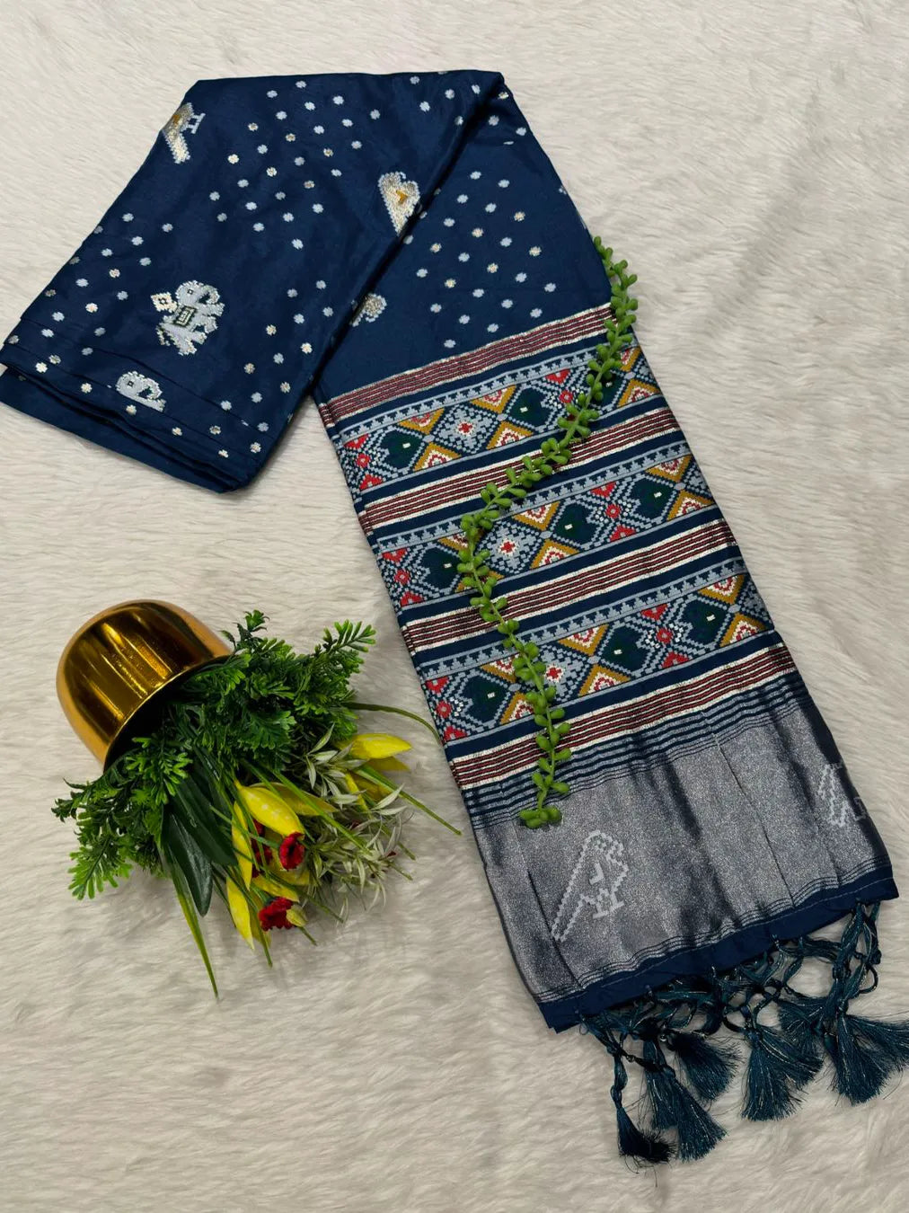 Cotton Silk Saree with Traditional Patola Print and Tassel Border Pallu