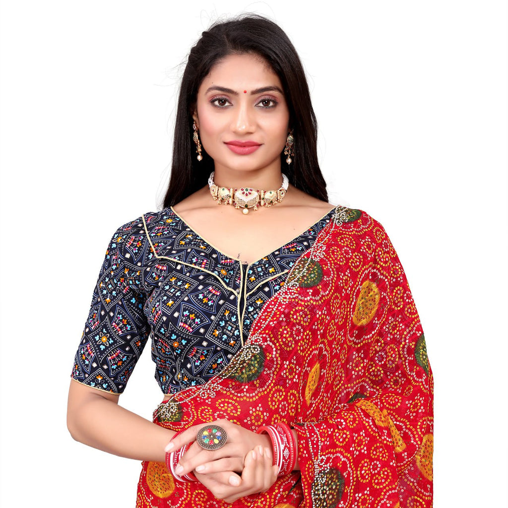 Cotton Soft Silk Bandhani Printed Blouse