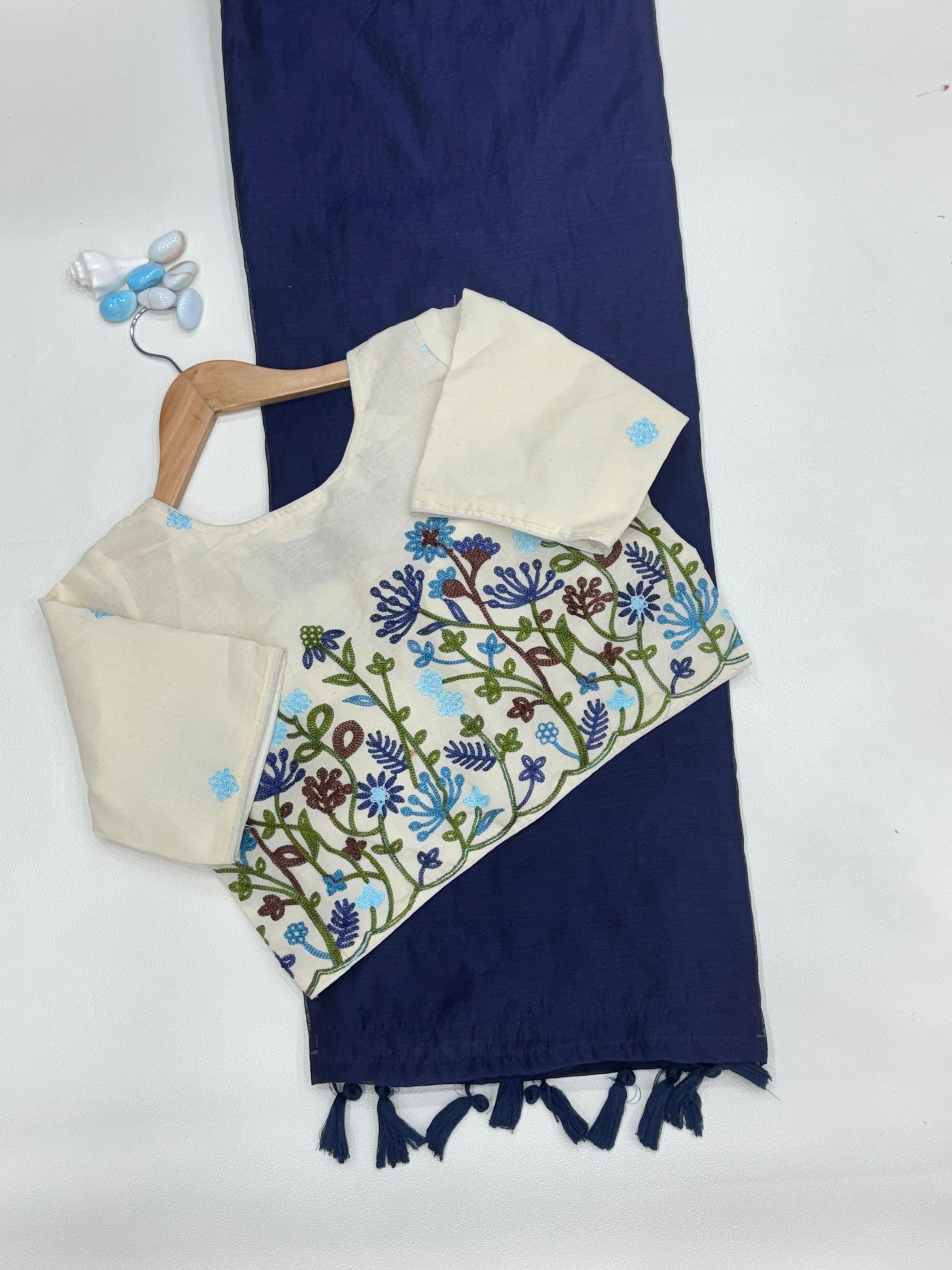 Chanderi Saree & Heavy Multi-Work Embroidered Stitch Blouse Set