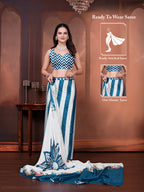 Ready to Wear Silk Crepe Floral Print Saree with Unstitched Blouse for Party Wear