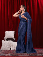 Chinon Solid Saree with Embroidered Lace Border