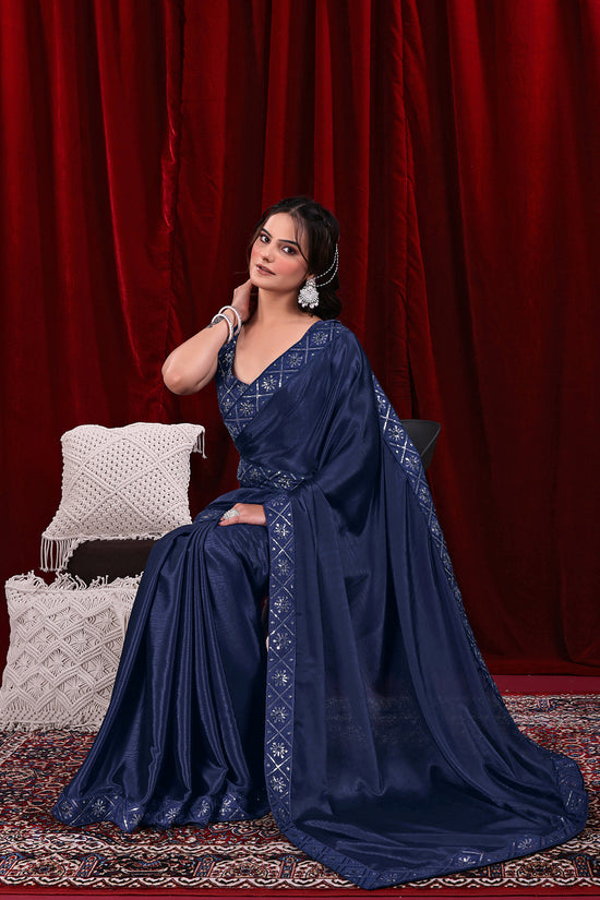 Chinon Solid Saree with Embroidered Lace Border