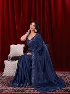 Chinon Solid Saree with Embroidered Lace Border