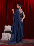 Chinon Solid Saree with Embroidered Lace Border