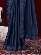 Chinon Solid Saree with Embroidered Lace Border