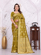 Ready To Wear Banarasi Silk Saree with Zari Woven Border