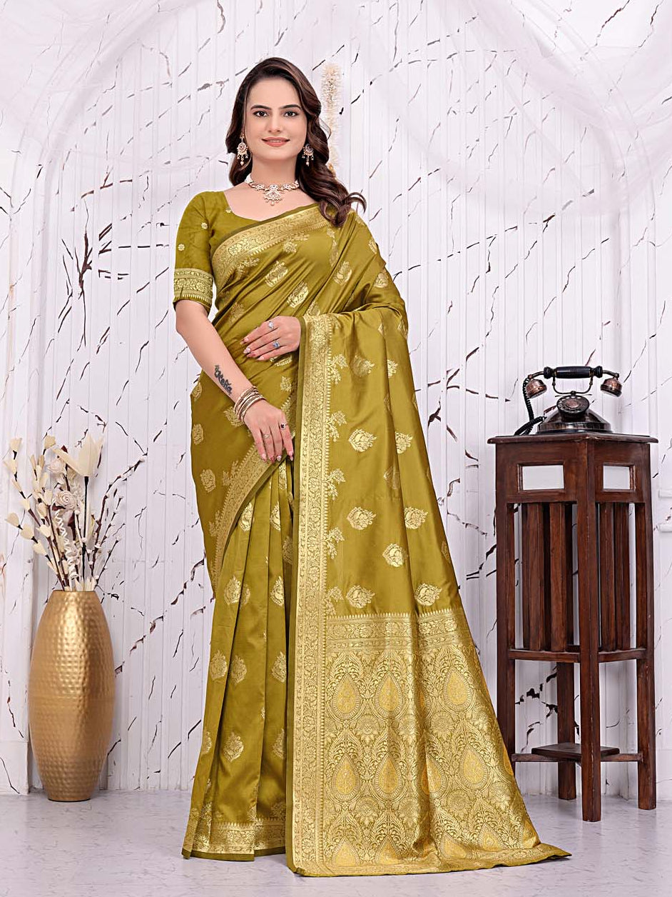 Ready To Wear Banarasi Silk Saree with Zari Woven Border