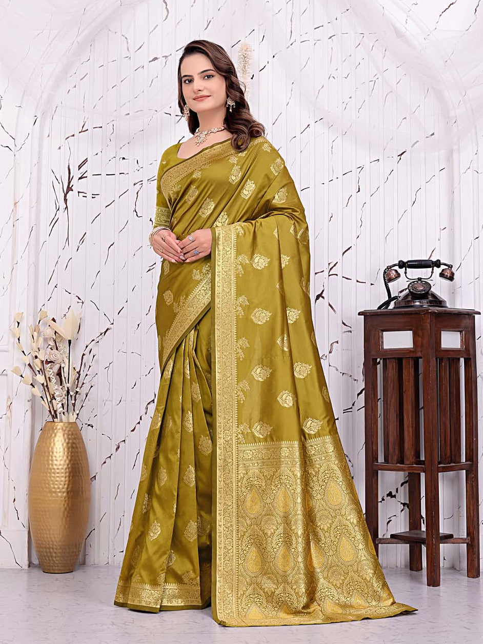 Ready To Wear Banarasi Silk Saree with Zari Woven Border