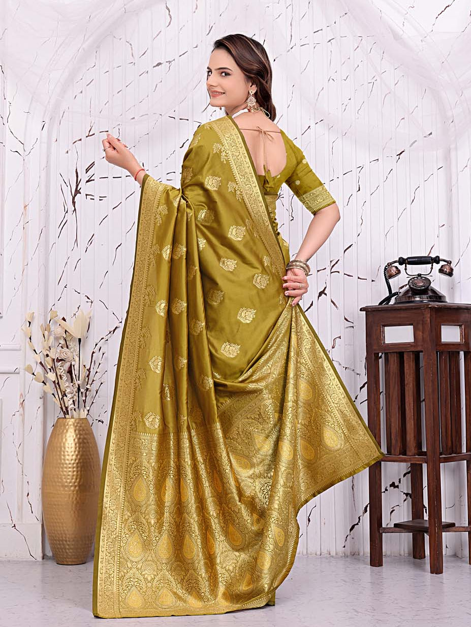 Ready To Wear Banarasi Silk Saree with Zari Woven Border